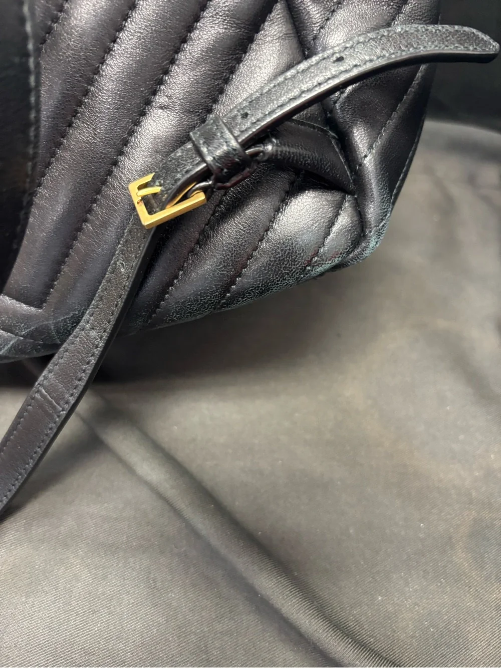 Saint Laurent Black Quilted Leather Backpack with Gold YSL Logo